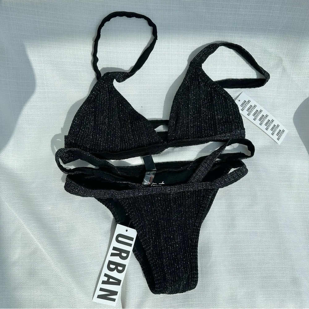 NWT URBAN OUTFITTERS GLITTERY BLACK STRAPPY BIKINI SIZE M